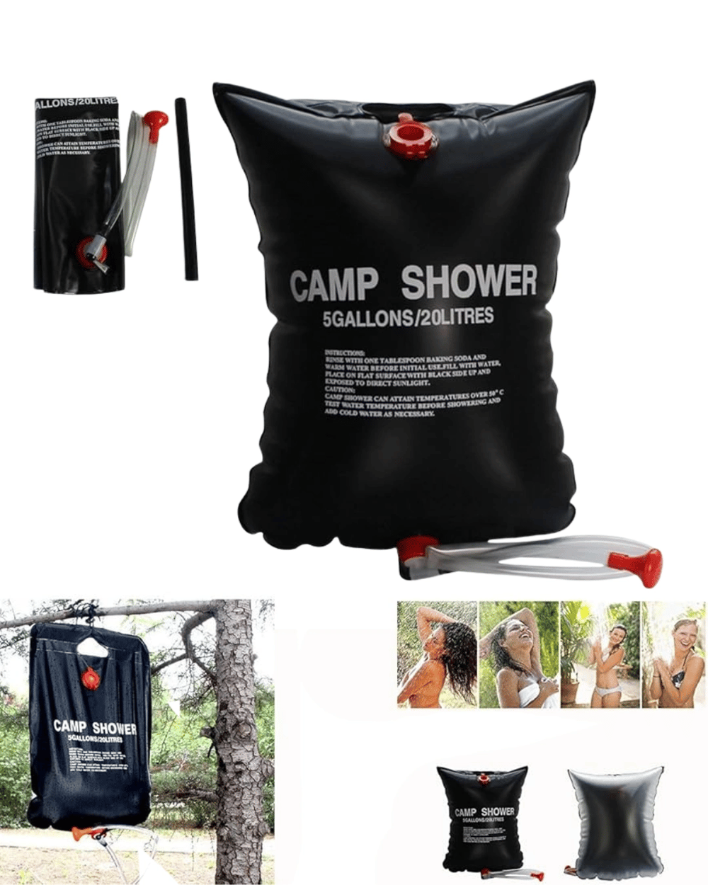 20 Litre Güneş Enerjili Kamp Duşu PVC Dayanıklı Taşınabilir Duş Torbası