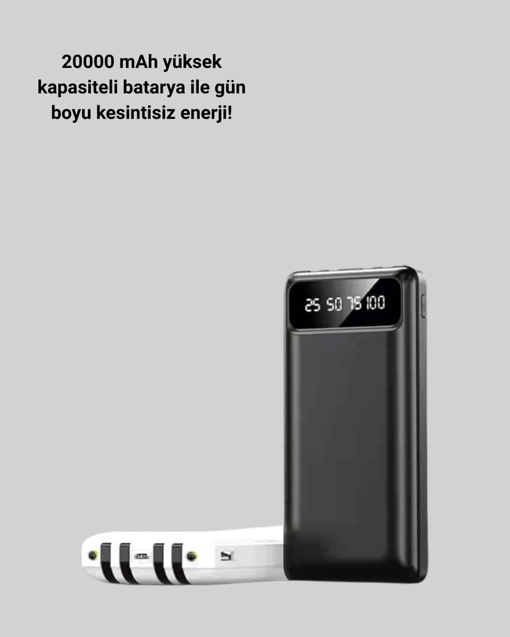 20.000mAh PD Powerbank LED Işık LCD Ekran Dahili Kablo Çoklu Giriş Yeni Nesil