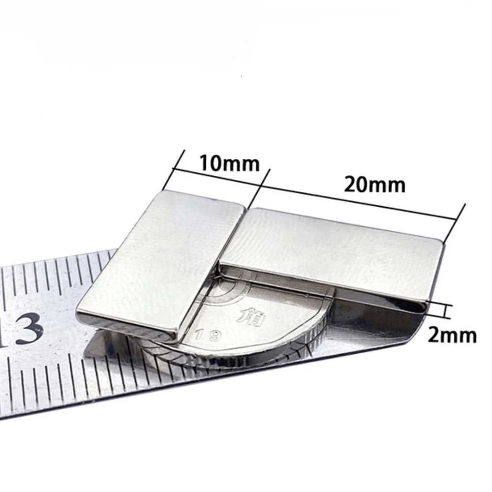 20×10×2 mm N35 Neodyum Mıknatıs – Köşeli, Nikel Kaplama (50’li Set)