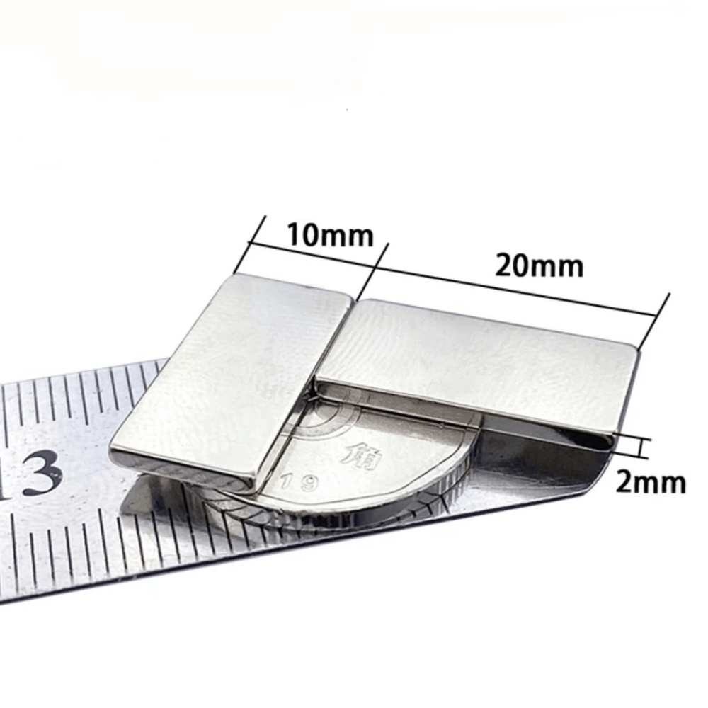 20×10×2 mm N35 Neodyum Mıknatıs – Köşeli, Nikel Kaplama (50’li Set)