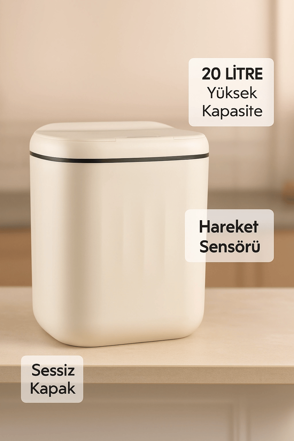 20L Sensörlü Akıllı Antibakteriyel Çöp Kovası Otomatik Kapaklı, Banyo Mutfak 4 Pil Yanında