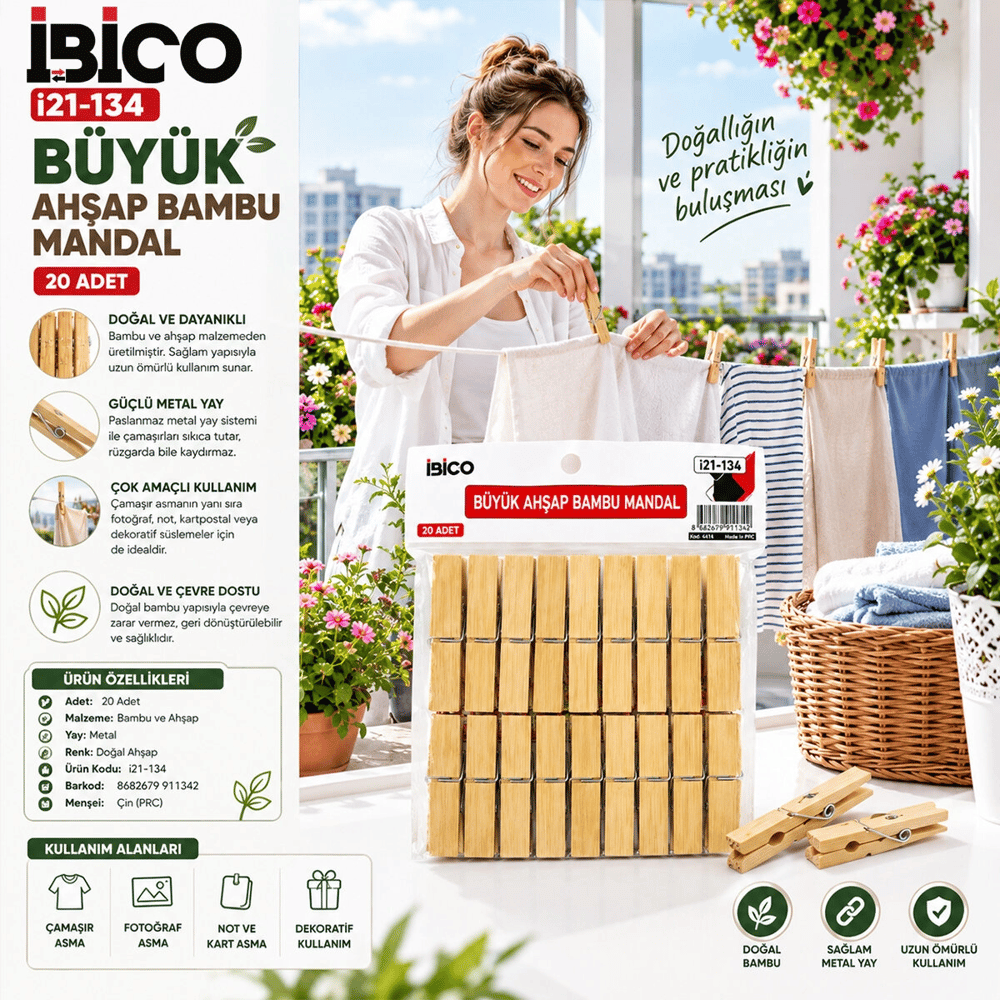 20pcs Büyük Ahşap Bambu Mandal Bx40