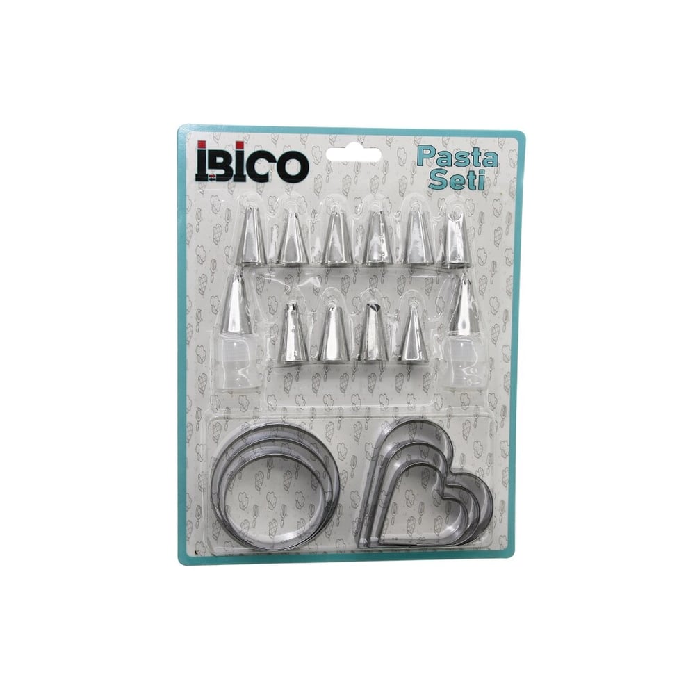 20pcs Pasta Süsleme Uç Seti= 12-metal Kurabiye Kalıp Metal=3-kalp - 3-yuvarlak 2-uç Tutucu Pls.adaptör Bx40