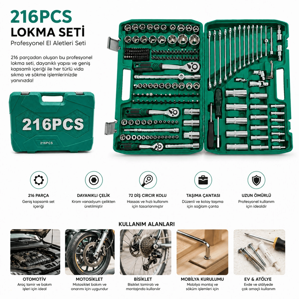 216pcs Lokma Seti Lokma - Soket - Bits Adaptör - 3ad.cırcır Kolu Plastik Çantalı Bx40