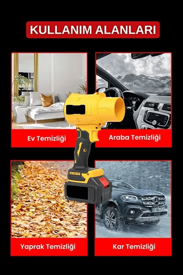 21v Kablosuz Hava Üfleyici | 32.000rpm Turbo Fan, 12.000mah Batarya, Bahçe & Araç Kurutma / Sarı Bx40