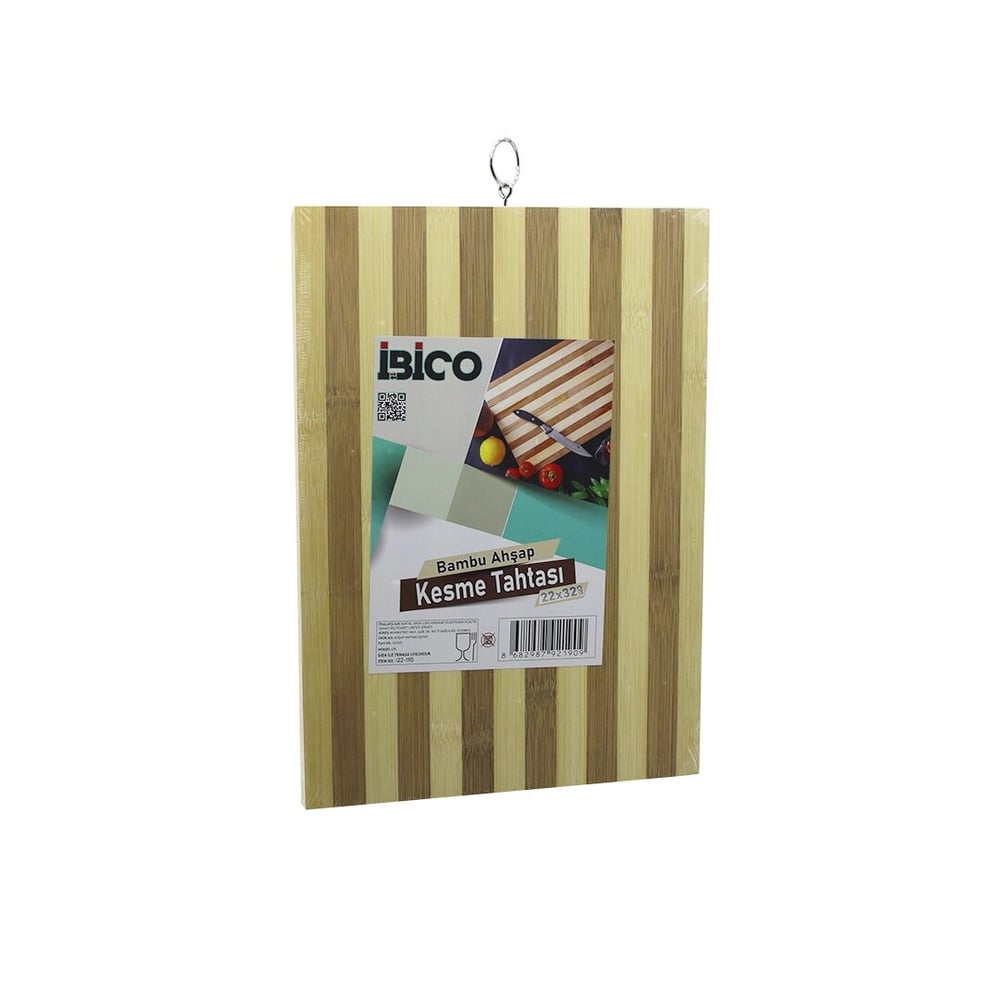 22 X 32 X 1.4cm Beyaz Çizgili Ahşap Bambu Kesim Panosu - Kesme Tahtası Metal Kulplu Bx40