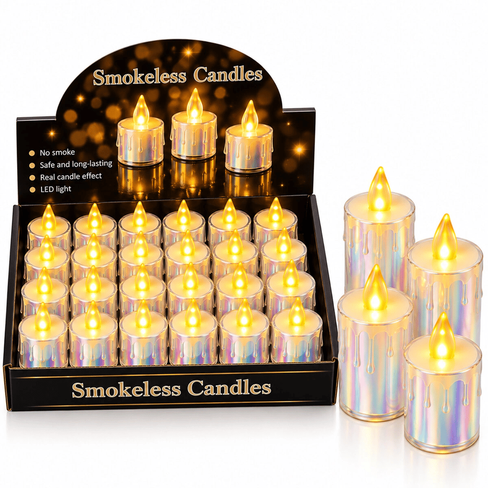 24 Adet Büyük Boy Pilli Damlalı Akan Mum Modeli - Neon Led Mum Çap : 3.8cm Yükseklik : 8cm İ10-018 Bx40