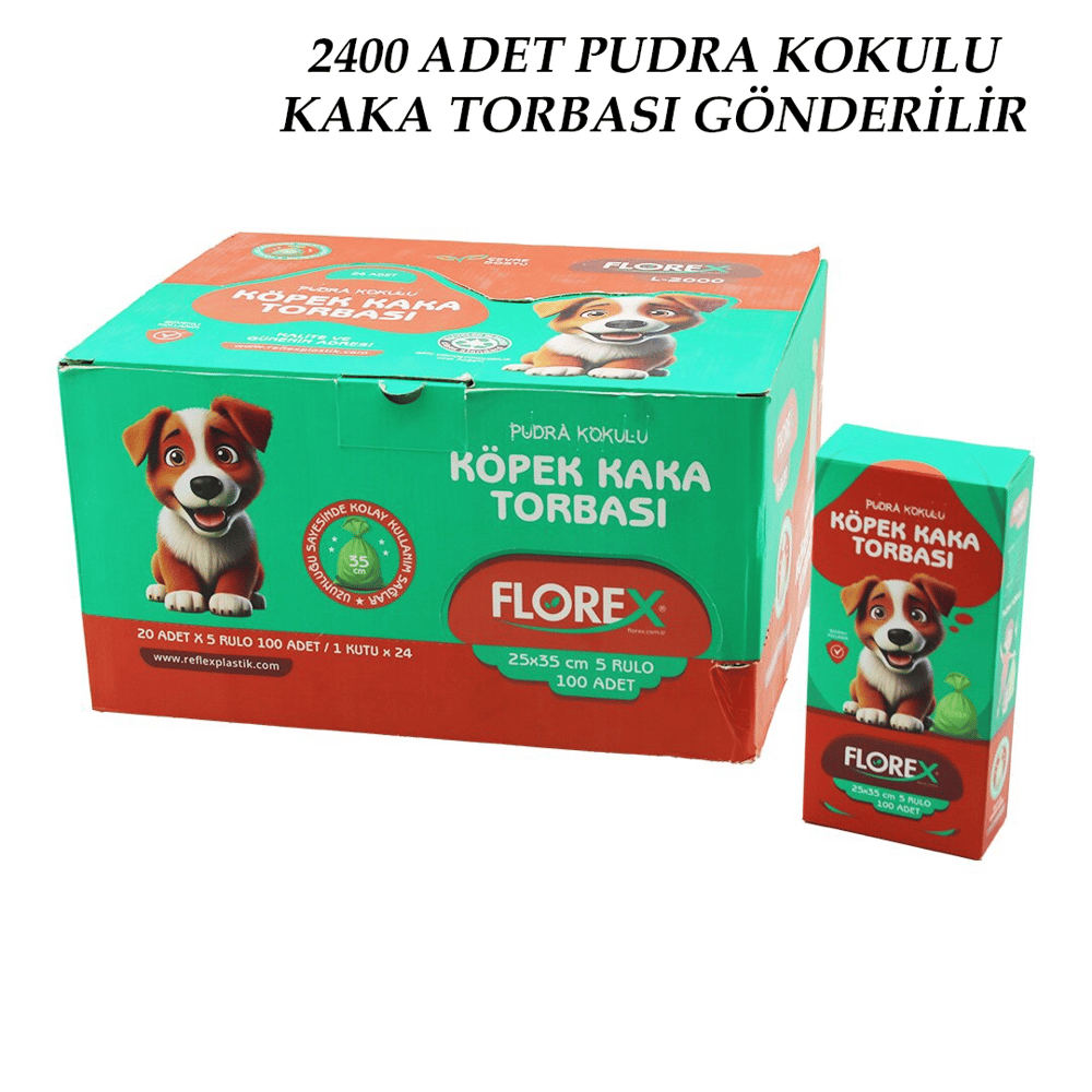 2400 Adet = 1 Koli Köpek - Evcil Hayvan Kaka Torbası Pudra Kokulu - 25x35cm Bx40