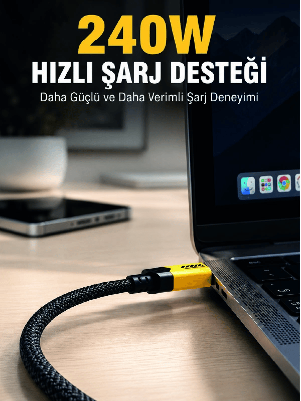 240W 3ü 1 Arada Hızlı Şarj Kablosu USB Type-C Lightning Micro USB