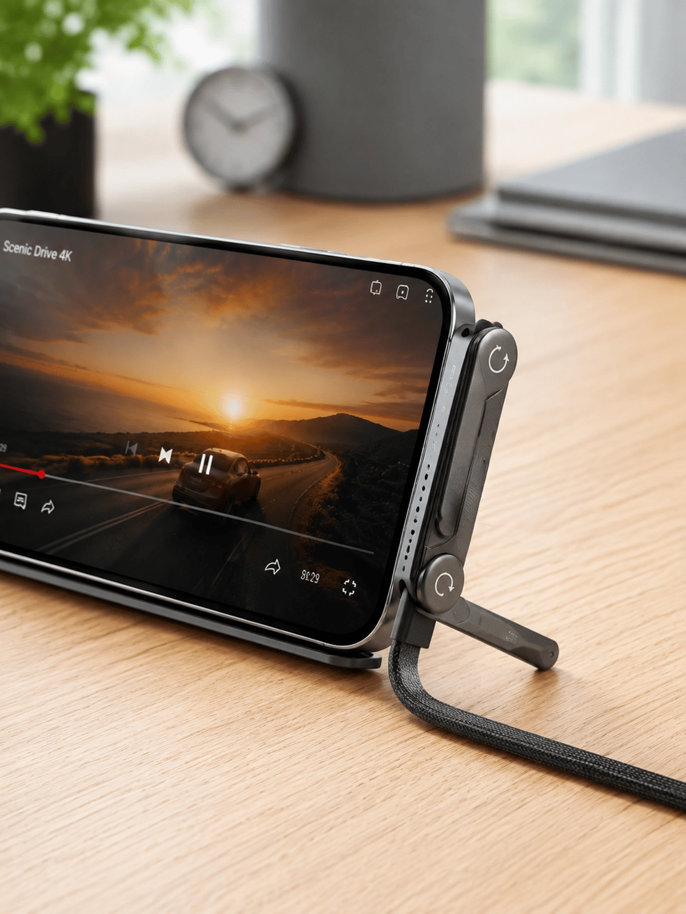 240W Type-C Telefon Standlı Örgülü Şarj ve Data Kablosu