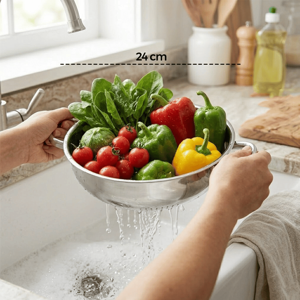 24cm Basık Süzek Metal Süzgeç Kulplu Bx40