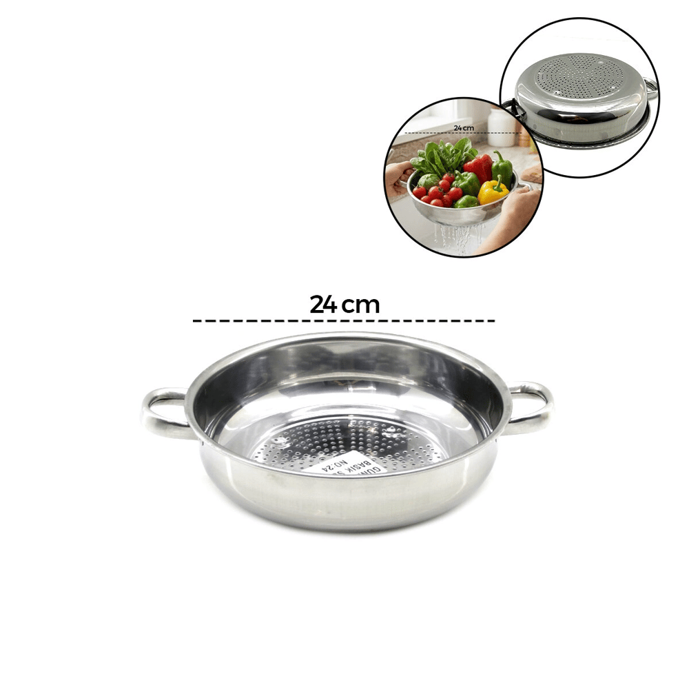 24cm Basık Süzek Metal Süzgeç Kulplu Bx40