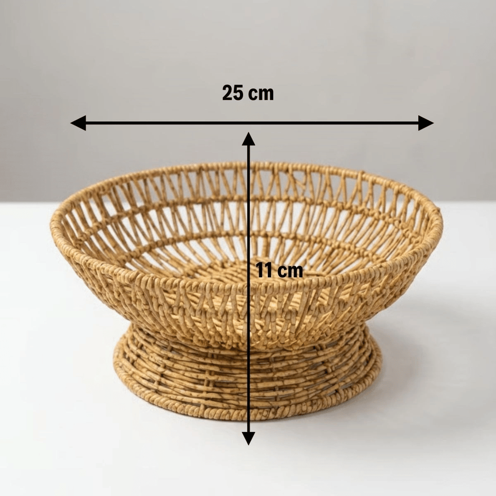 25 Cm Plastik Rattan Servis Çanağı – Doğal Hasır Görünümlü Dekoratif Meyve, Ekmek Ve Sunum Kasesi Bx40