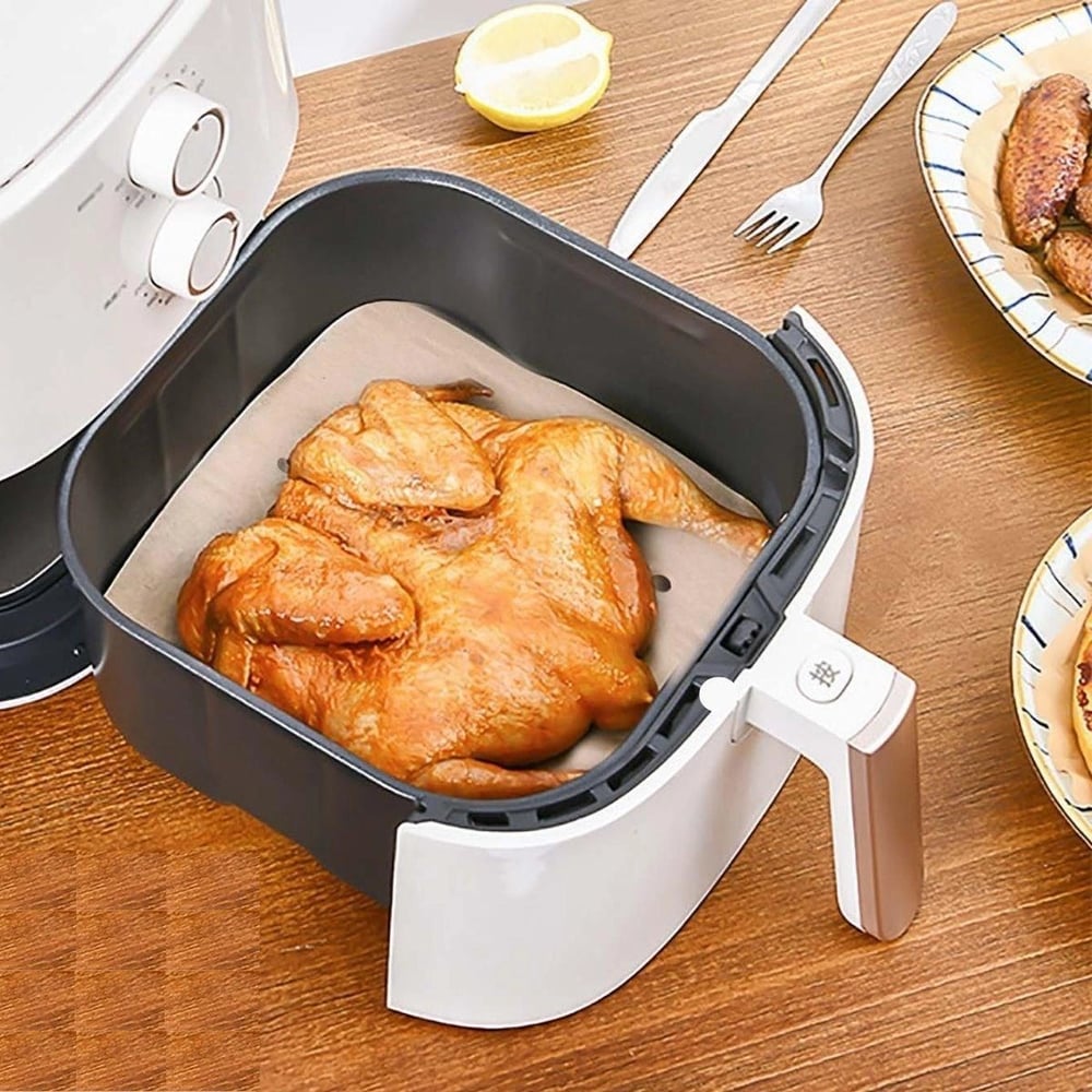 250 Adet Air Fryer Pişirme Kağıdı Tek Kullanımlık Hava Fritöz Yağ Geçirmez Yapışmaz Gıda Pişirme Kağıdı Delikli Kare Model Bx40