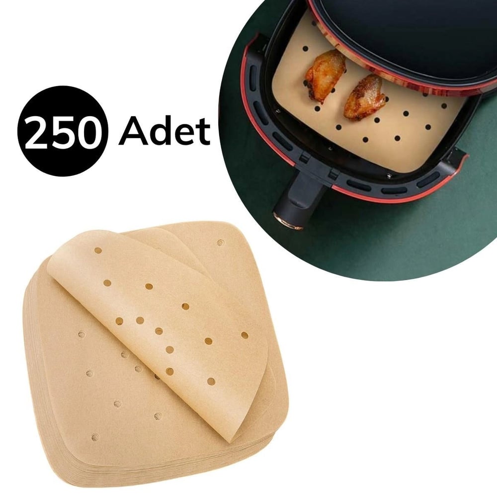 250 Adet Air Fryer Pişirme Kağıdı Tek Kullanımlık Hava Fritöz Yağ Geçirmez Yapışmaz Gıda Pişirme Kağıdı Delikli Kare Model Bx40