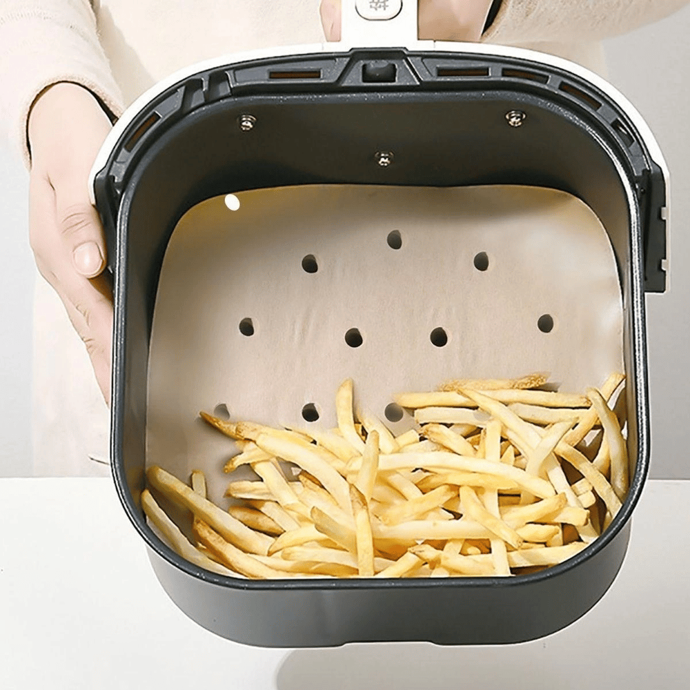 250 Adet Air Fryer Pişirme Kağıdı Tek Kullanımlık Hava Fritöz Yağ Geçirmez Yapışmaz Gıda Pişirme Kağıdı Delikli Kare Model Bx40