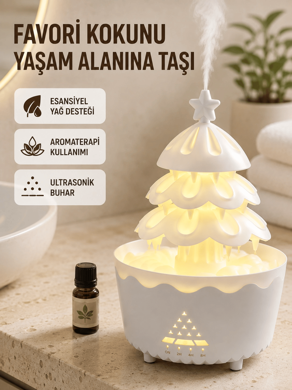 250 ML Şans Ağacı Hava Nemlendirici Çok Renkli Işıklı Aroma Cihazı