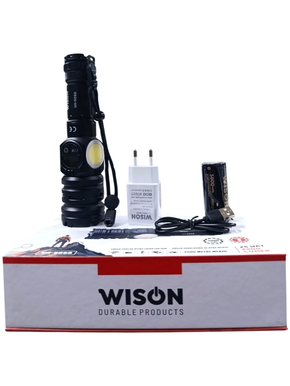 2500 Lümen 25 Wat 5000 Mah Pil Şarj Edilebilir Uzun Menzilli El Feneri Ws-6868 Bx40