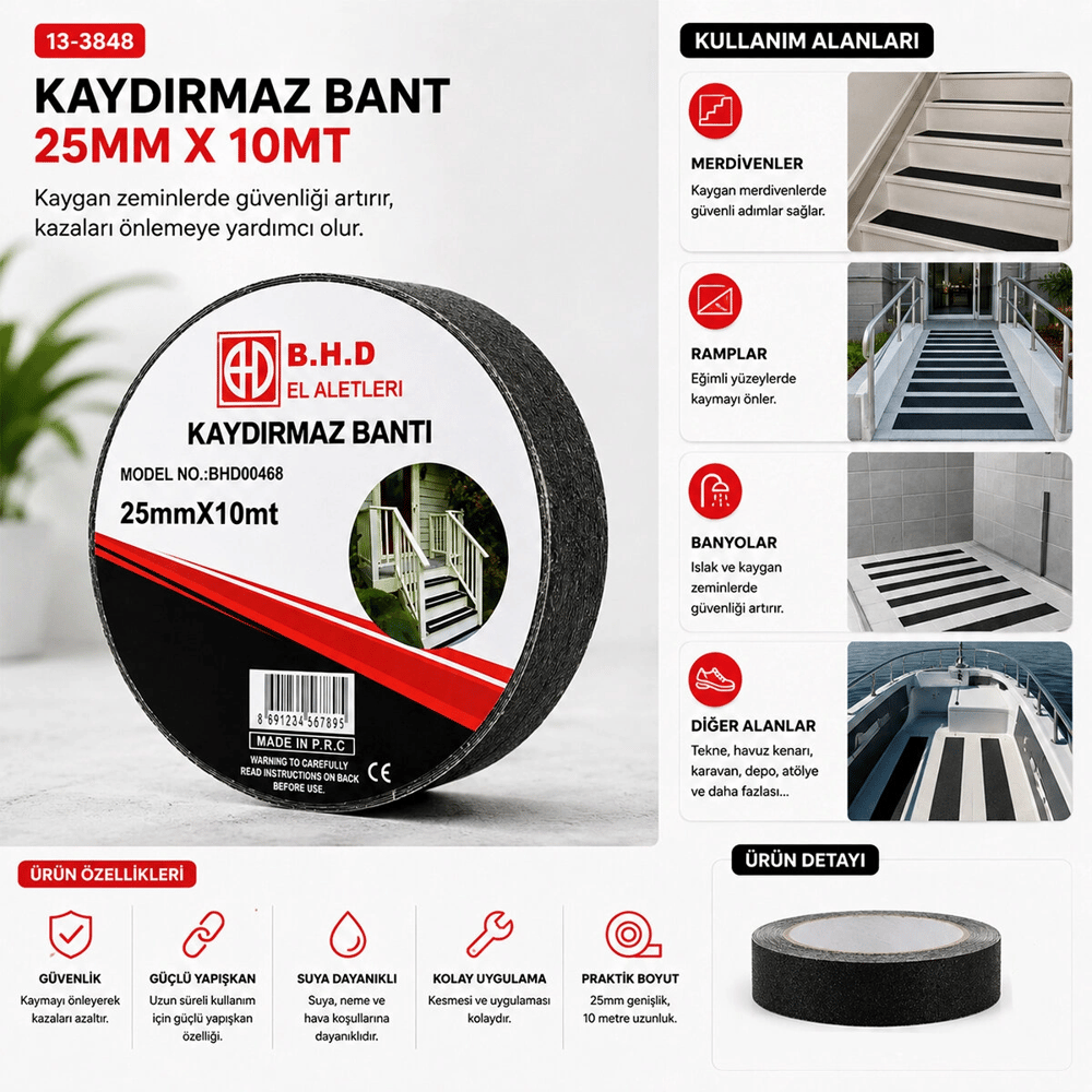 25mm X 10mt Kaydırmaz Siyah Bant Bx40