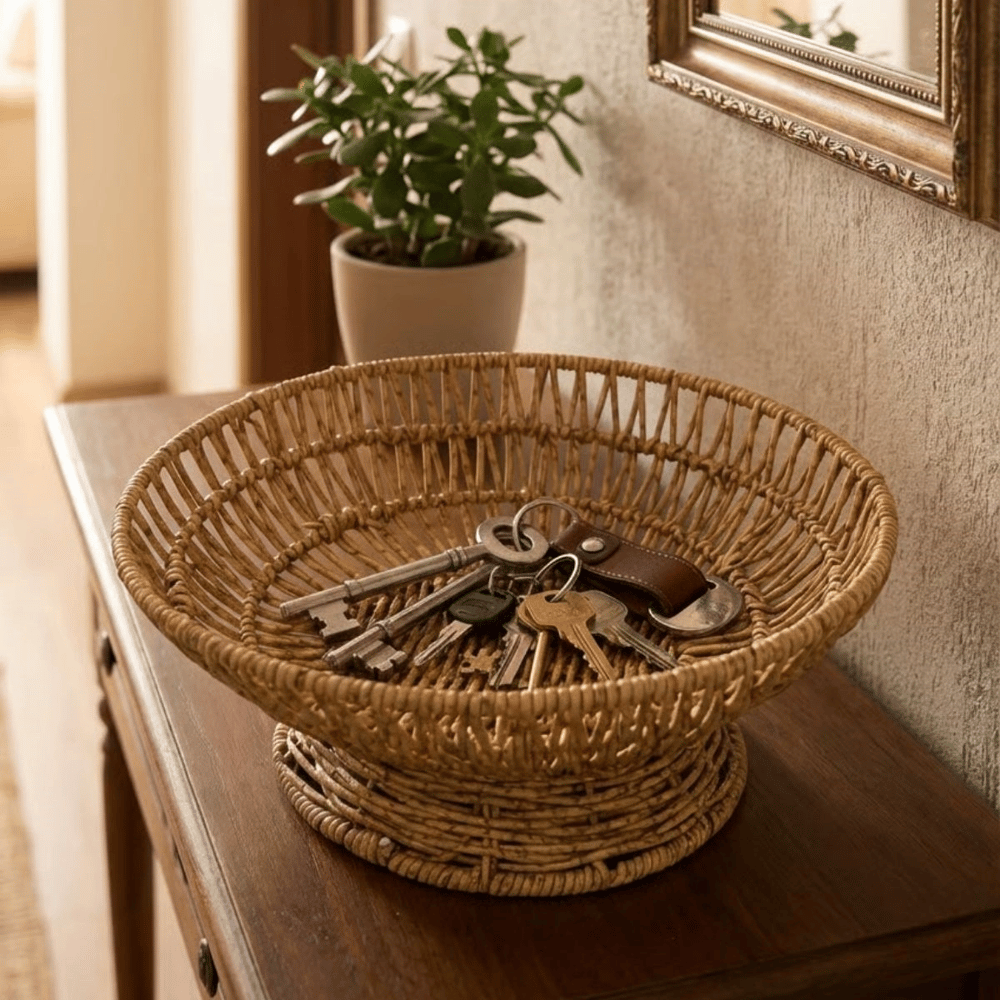 28 Cm Plastik Rattan Servis Çanağı – Doğal Hasır Görünümlü Dekoratif Meyve, Ekmek Ve Sunum Kasesi Bx40