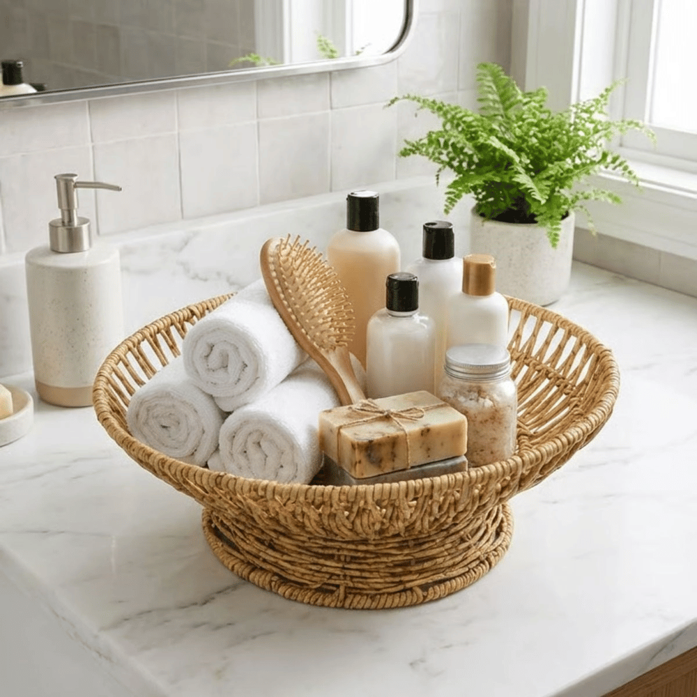 28 Cm Plastik Rattan Servis Çanağı – Doğal Hasır Görünümlü Dekoratif Meyve, Ekmek Ve Sunum Kasesi Bx40