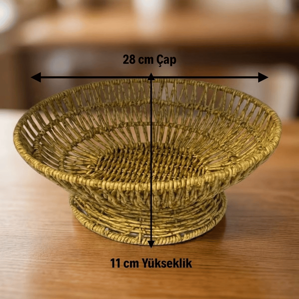 28 Cm Plastik Rattan Servis Çanağı – Doğal Hasır Görünümlü Dekoratif Meyve, Ekmek Ve Sunum Kasesi Bx40