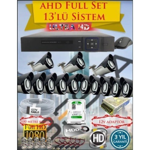 2Mp Ahd 1080P Gece Görüşlü 13 Kameralı Güvenlik Sistemi - 500GB HDD
