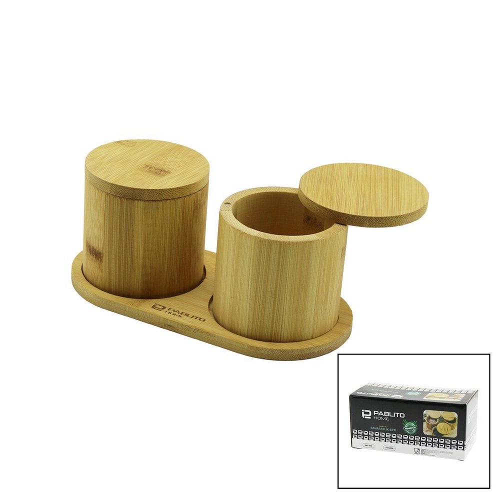 2PCS AHŞAP BAMBU BAHARATLIK YUVARLAK=8X8ALTLIK=9.5X19.5ÇEVİR AÇ-MIKNATISLI KAPAK (3936)