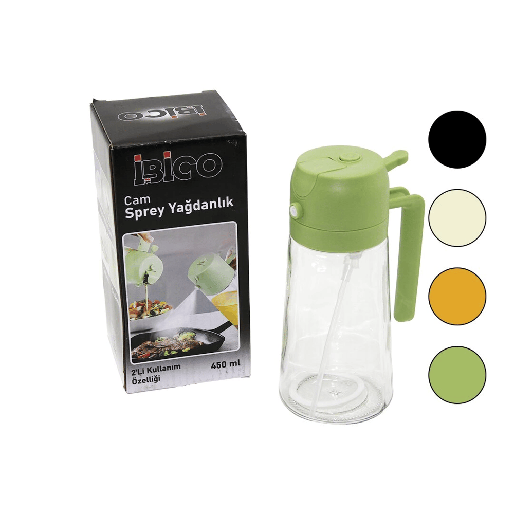 2in1 Spreyli Akıtmalı Cam Yağdanlık 450ml Kilitli Kapaklı Sürahi Modeli