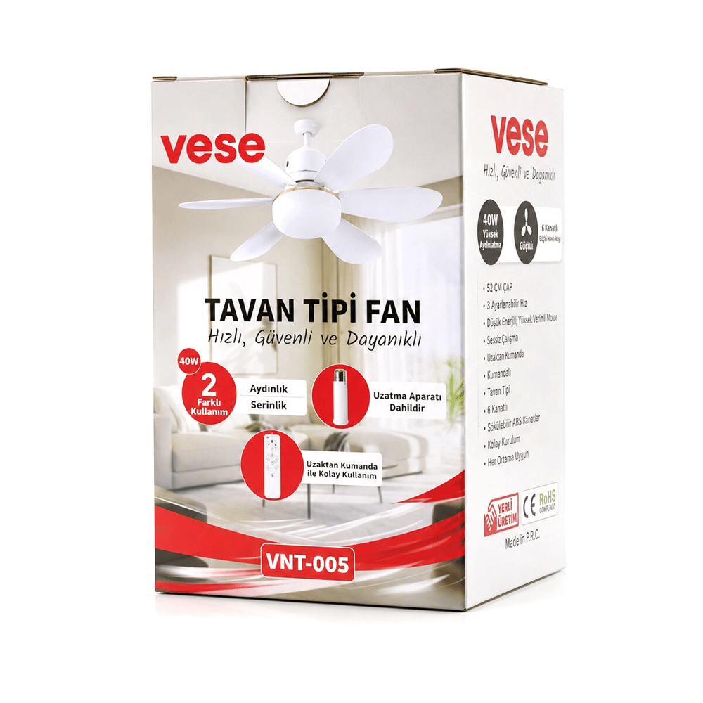 2in1=tavan Vantilatör - Avize Lamba 40w Kumandalı 6knat Vnt-005 Bx40