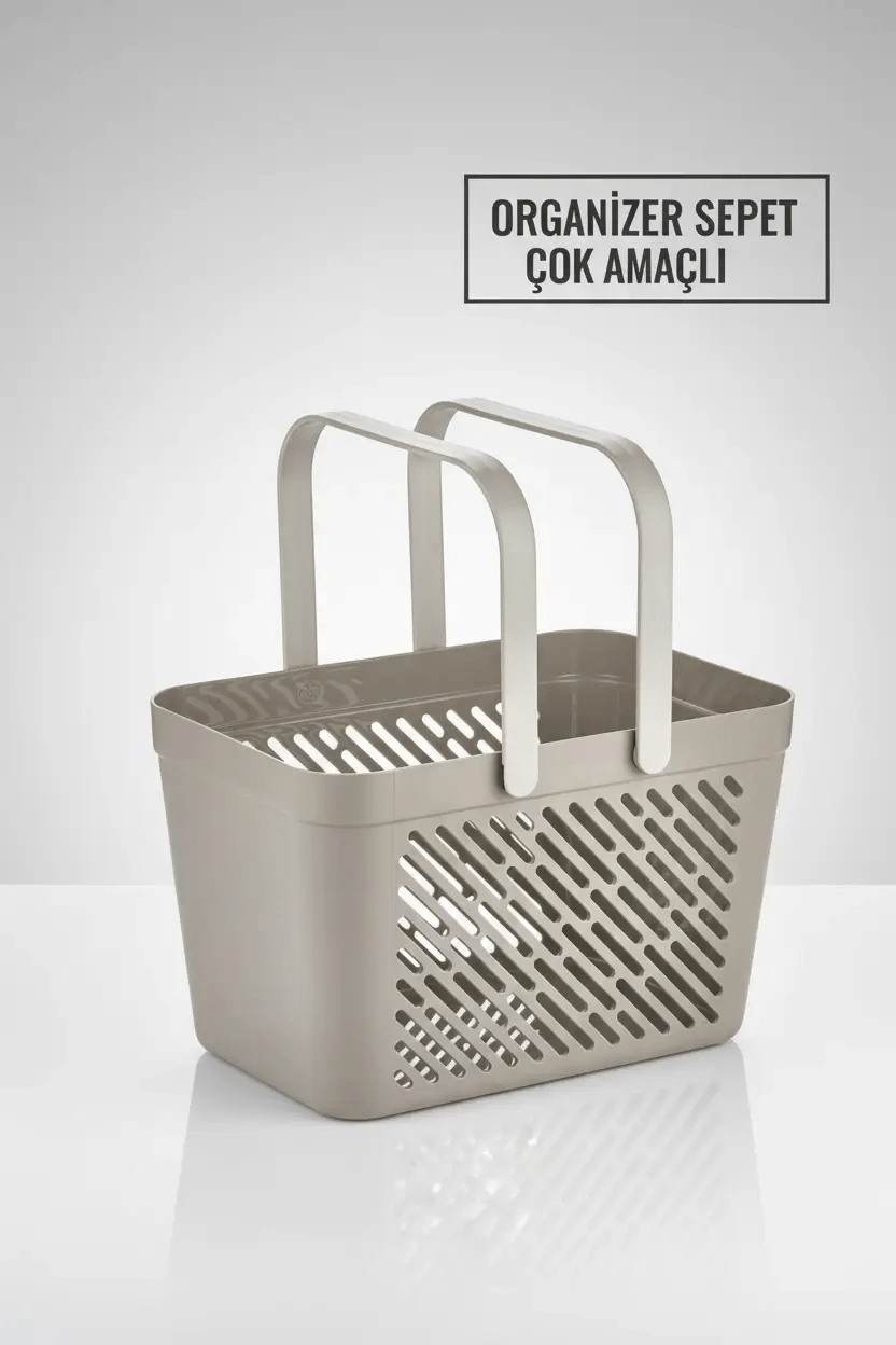 2li Gri Kulplu Organizer Sepet Mutfak Banyo Düzenleyici Taşıma Seti