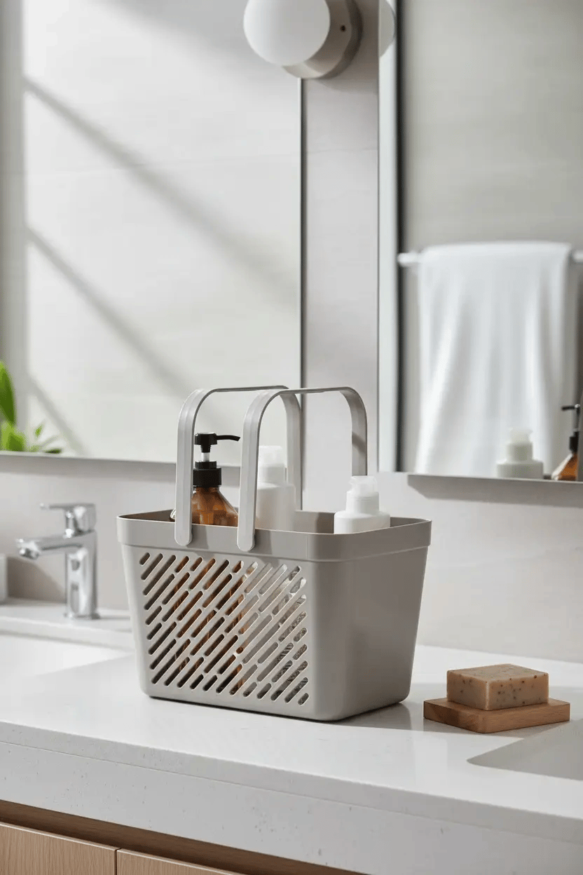 2li Gri Kulplu Organizer Sepet Mutfak Banyo Düzenleyici Taşıma Seti