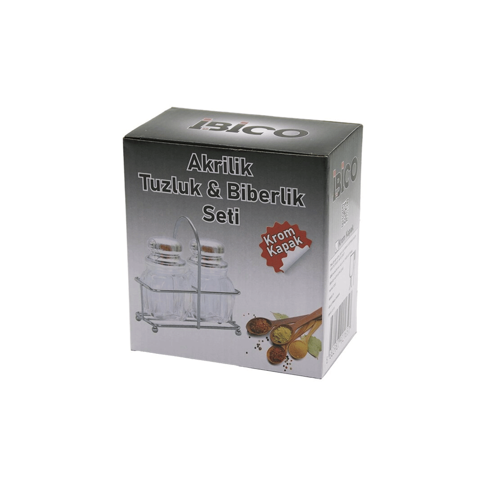 2pcs Krom Kapak Akrilik Tuzluk - Biberlik - Baharatlık Metal Standlı Kare - Köşeli Bx40