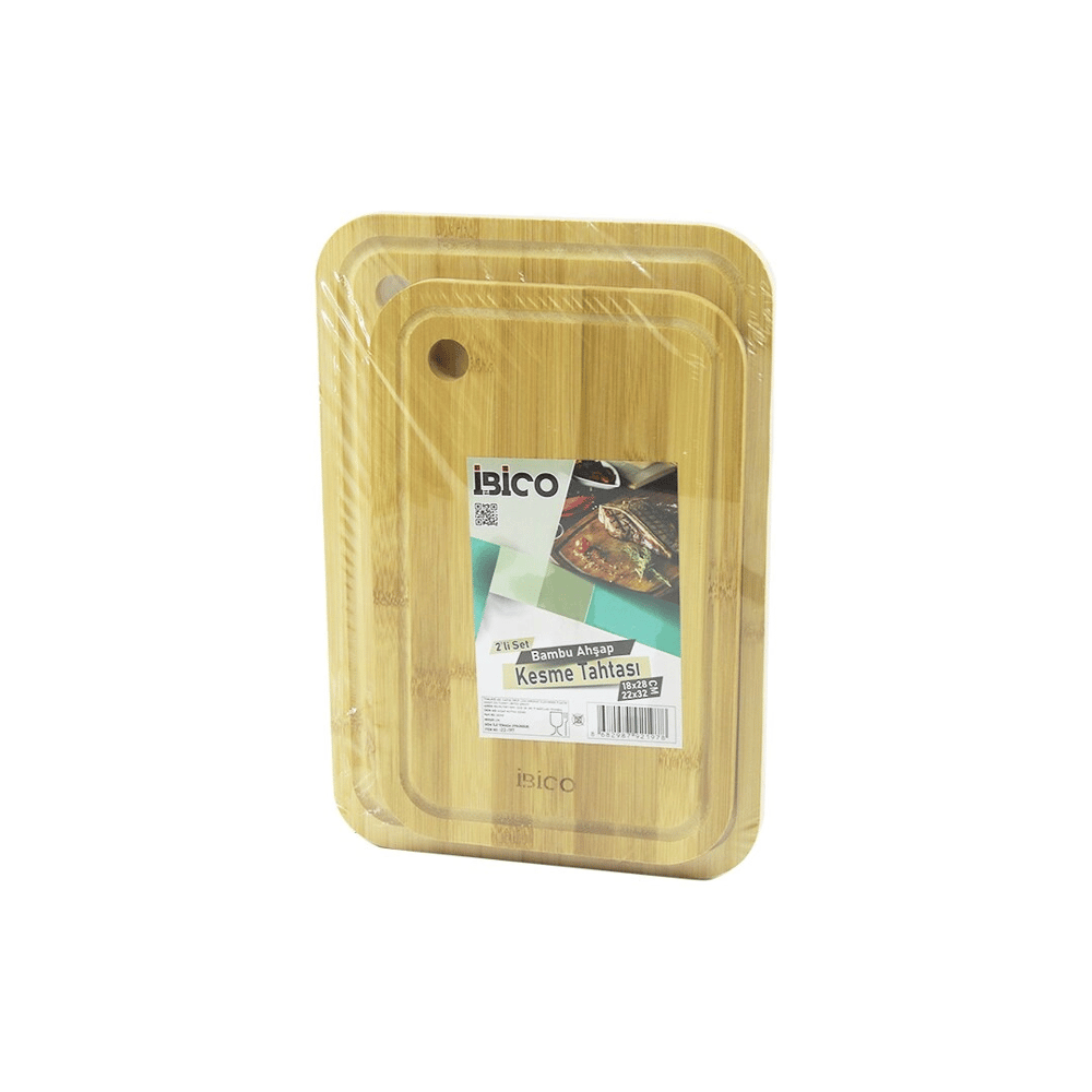 2pcs Setoval Kenarlı - Yuvarlak Delikli Ahşap Bambu Kesim Panosu - Kesme Tahtası 18x28x1cm--22x32x1cm Bx40