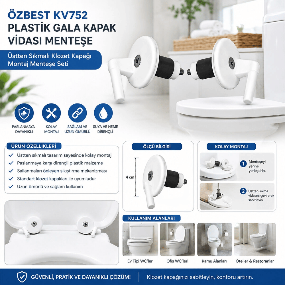 2pcs Üstten Sıkmalı Plastik Klozet Kapak Menteşesi Vidası Bx40