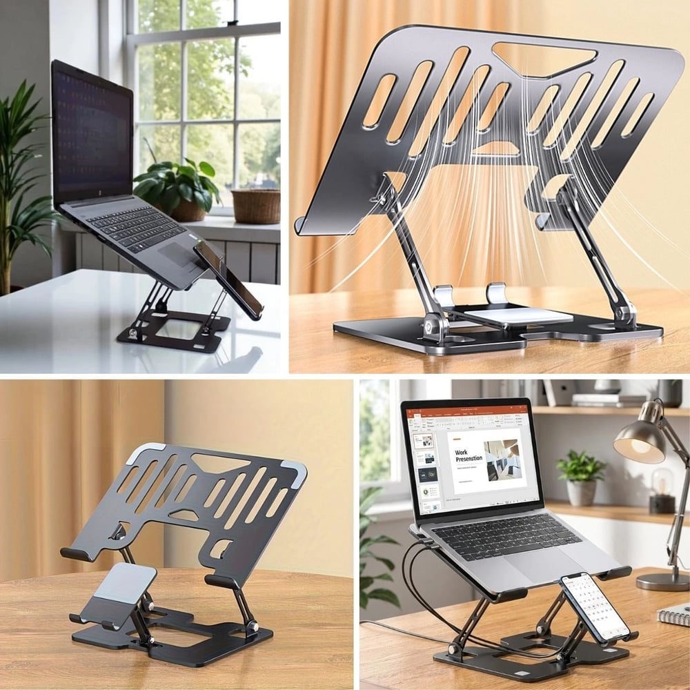 2’si 1 Arada Laptop Ve Telefon Standı – Alümetal Ayarlanabilir,katlanabilir,ergonomik Yükseltici Bx40