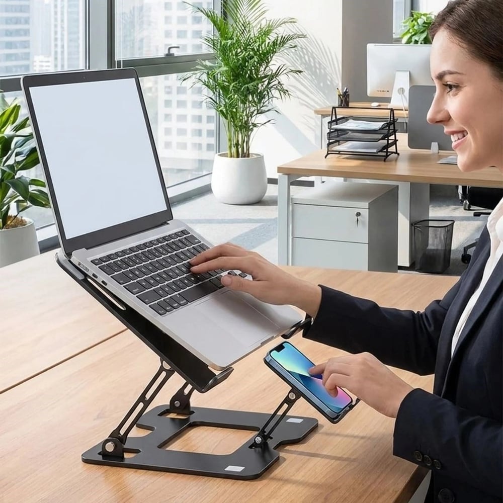 2’si 1 Arada Laptop Ve Telefon Standı – Alümetal Ayarlanabilir,katlanabilir,ergonomik Yükseltici Bx40