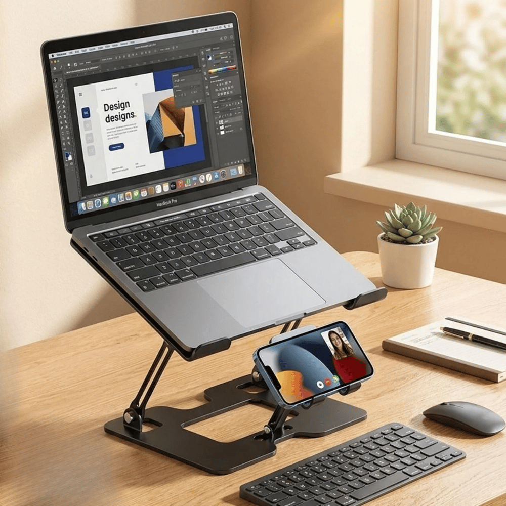 2’si 1 Arada Laptop Ve Telefon Standı – Alümetal Ayarlanabilir,katlanabilir,ergonomik Yükseltici Bx40