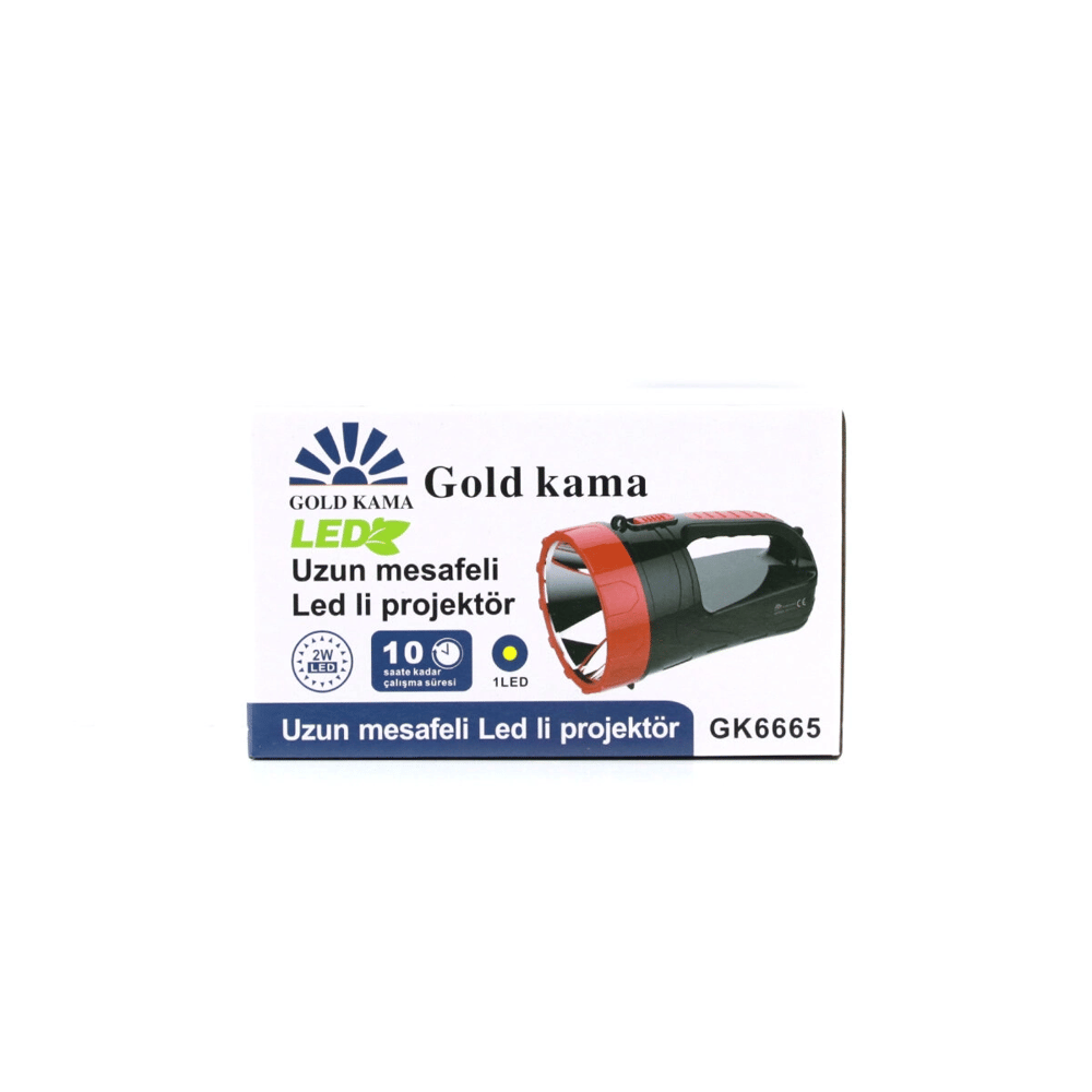 2w Tek Ledli El Feneri Projektör Fiş Şarjlı 2 Kademe Işık Ayarı Gk-6665 Bx40
