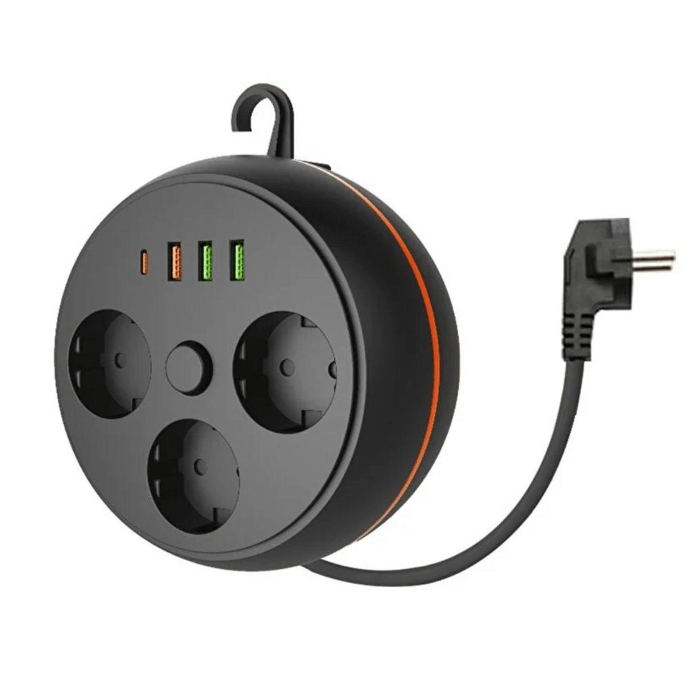 3 Adet Soket,3 Adet Usb Ve 1 Adet Type-c Girişli Termal Akım Korumalı Makaralı Priz 3395 Bx40