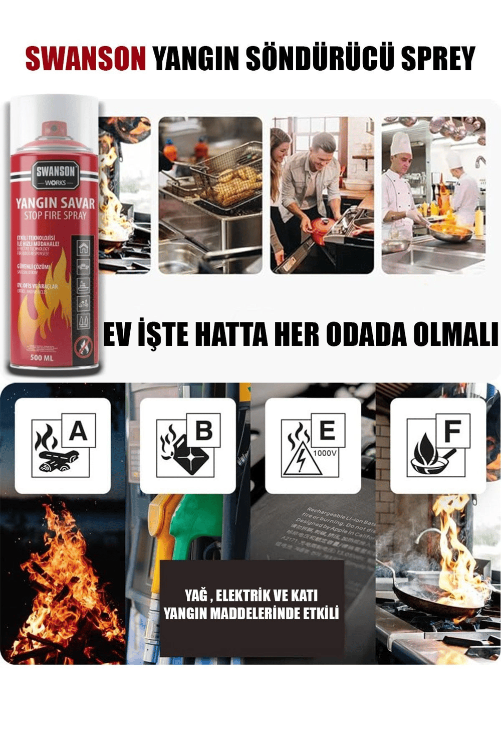 3 Adet Yangın Söndürücü - Yangın Savar Sprey 500ml + 500 Ml + 500 Ml  Ev - Ofis - Oto Araç   Ateş Boğucu Köpük Tabaka Oluşturur Bx40