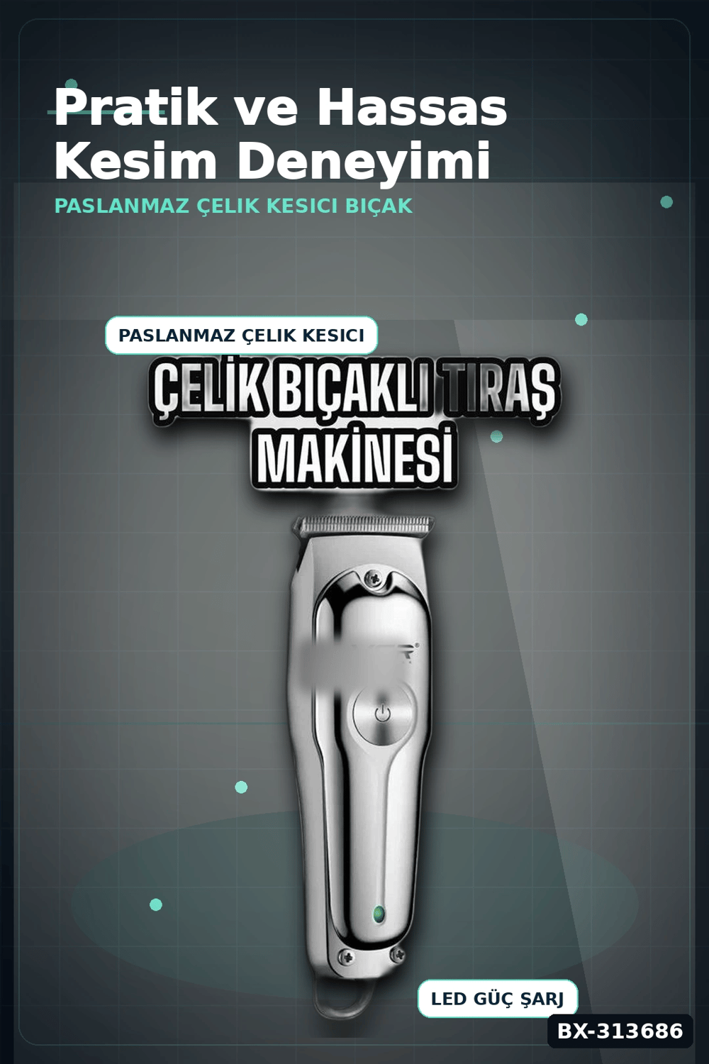 3 Başlıklı 120 Dakika Şarjlı Tıraş Makinesi Paslanmaz Çelik Bıçak Sakal Ve Saç Kesme BX-313686