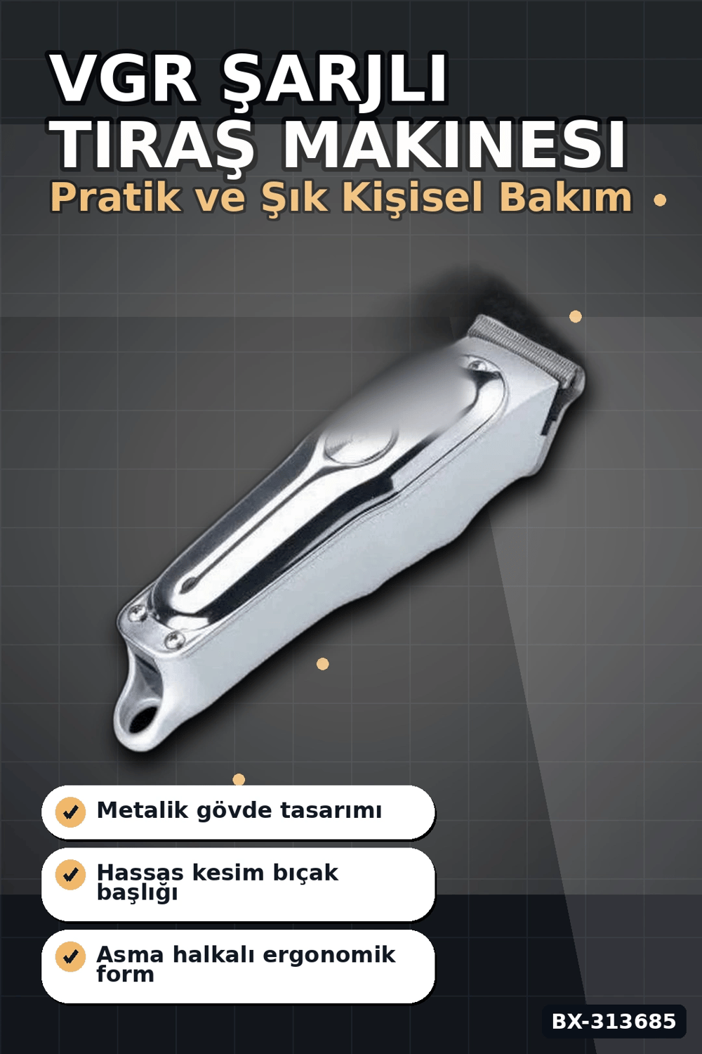 3 Başlıklı Şarjlı Tıraş Makinesi Paslanmaz Çelik Taraklı 14 cm 40 gr Sakal Saç Ense Tıraşı BX-313685