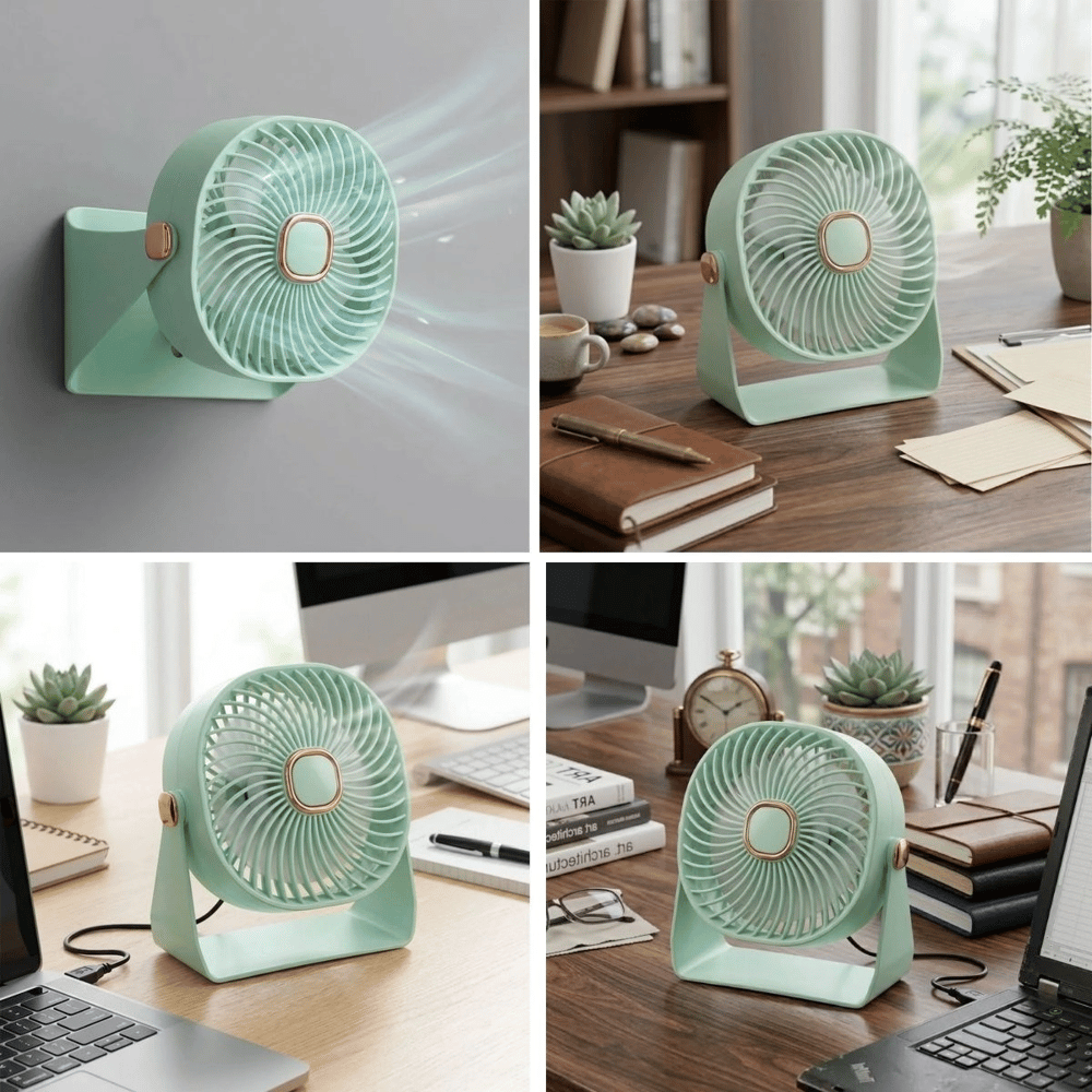 3 Kademeli Masaüstü Fan – Duvara Asılıp Sabitlenebilen Standlı Kaydırmaz Pedli Mini Fan Zb112 Bx40