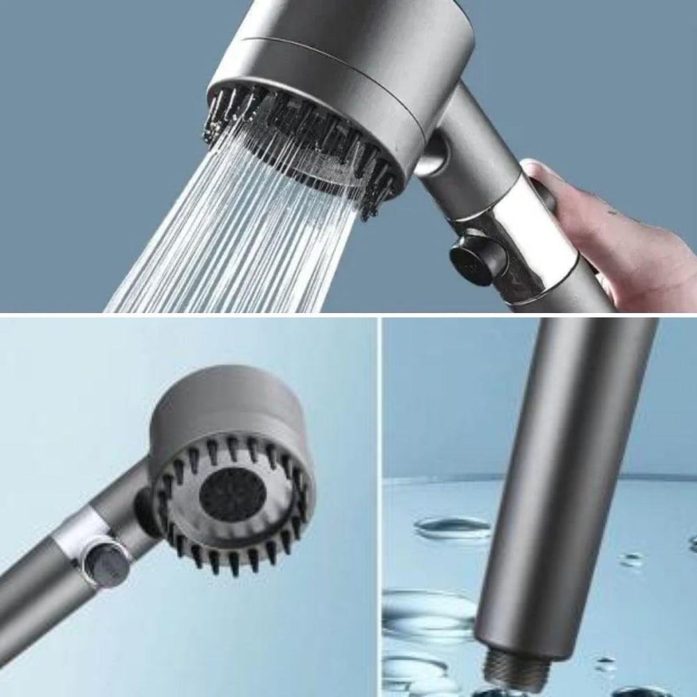 3 Kademeli Turbo Basınçlı Masaj Başlıklı Silikon Fırçalı Duş Başlığı – Yüksek Basınçlı Su Tasarruflu Duş Başlığı (3936)