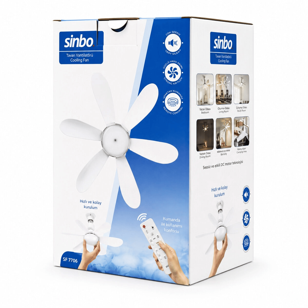 3 Led Aydınlatmalı - Sessiz Çalışma 6 Kanat - Kumanda Tavan Vantilatör Sf-7708 Bx40
