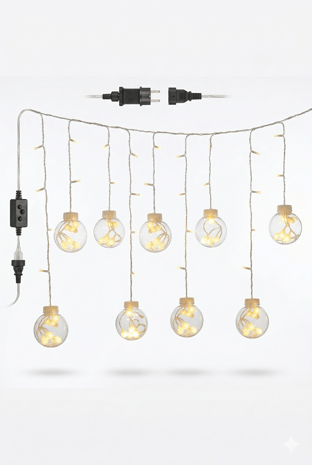 3 Metre 10 Toplu Perde Led Işık - Gün Işığı Şeffaf Dekoratif Aydınlatma - 8 Fonksiyonlu Led