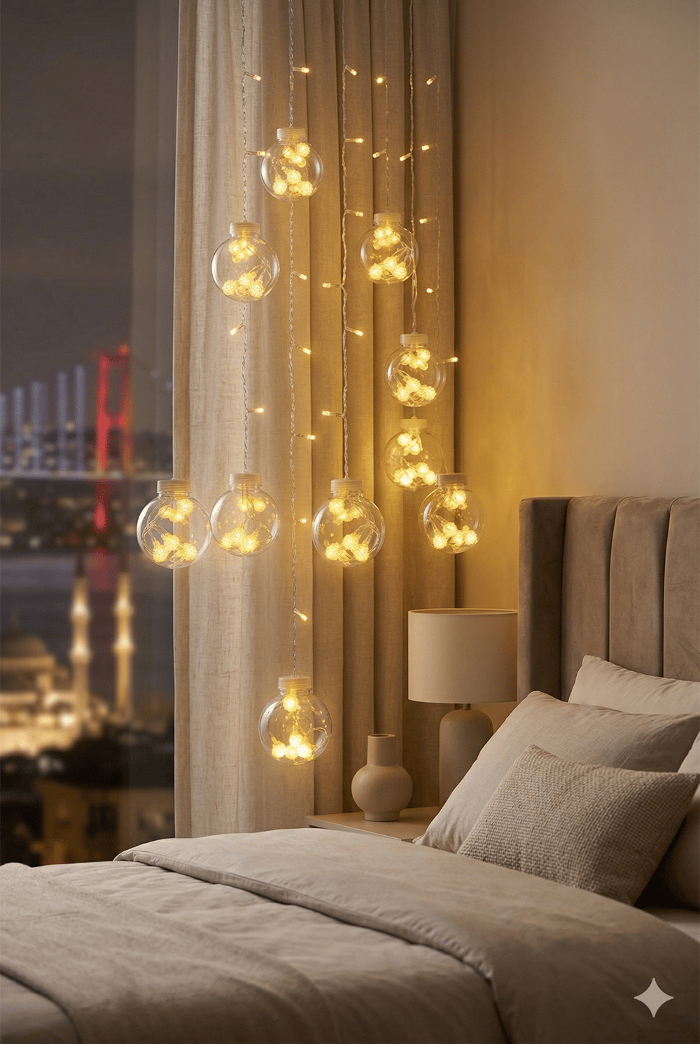 3 Metre 10 Toplu Perde Led Işık - Gün Işığı Şeffaf Dekoratif Aydınlatma - 8 Fonksiyonlu Led