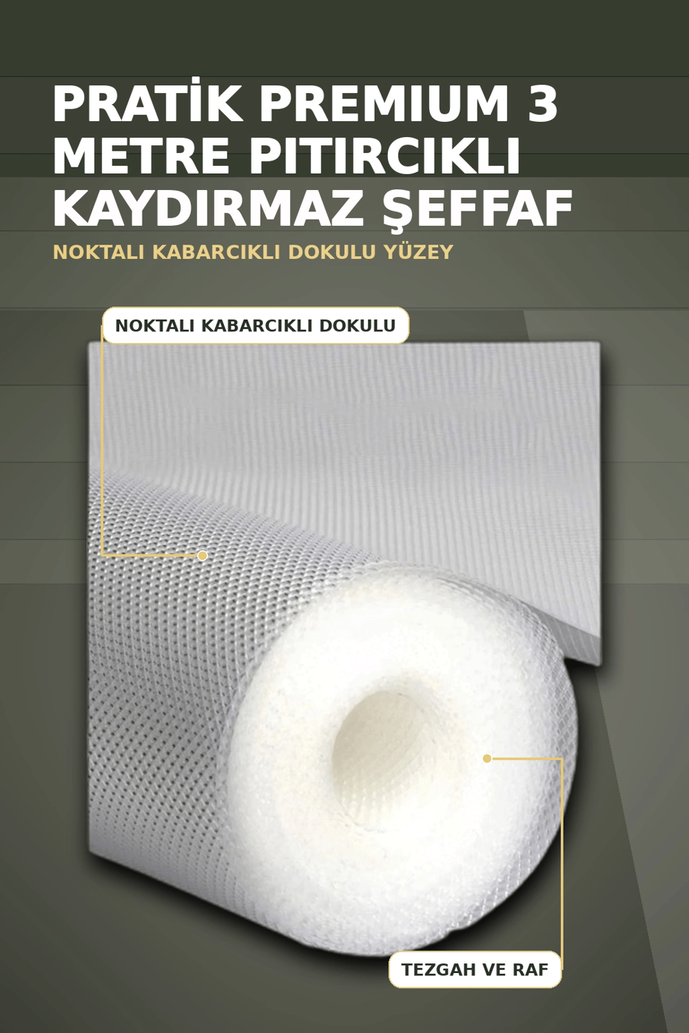 3 Metre Kalın Dokulu Şeffaf Raf Örtüsü ve Tezgah Üstü Koruyucu Çok Amaçlı Mat