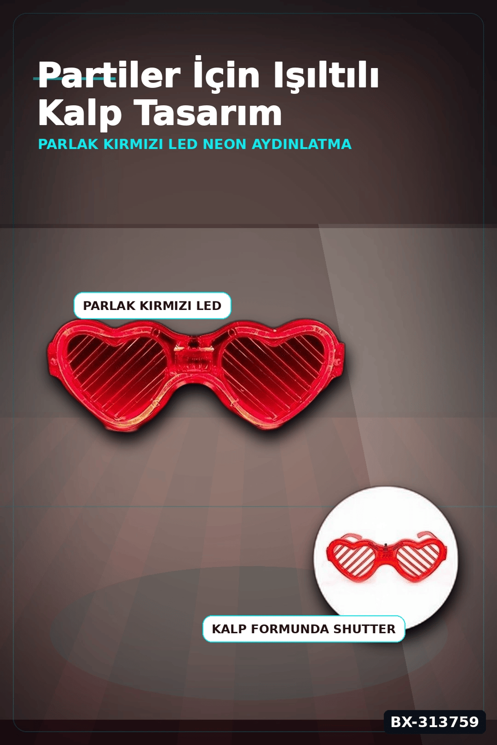 3 Modlu Kırmızı Led Işıklı Kalp Gözlük – 40 Adetlik Parti Paketi, Glow Aksesuarı BX-313759